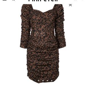Nicholas Gathered ruched leopard dress